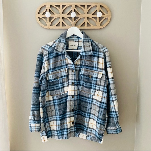 Thread & Supply Plaid Button Top Blue Sz Small - Picture 1 of 8